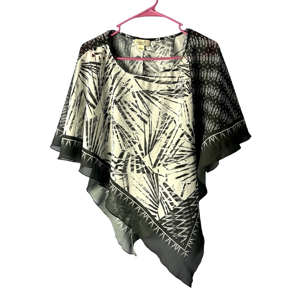 One World White and Grey Poncho Style Sheer Coverup with Sequin Accents